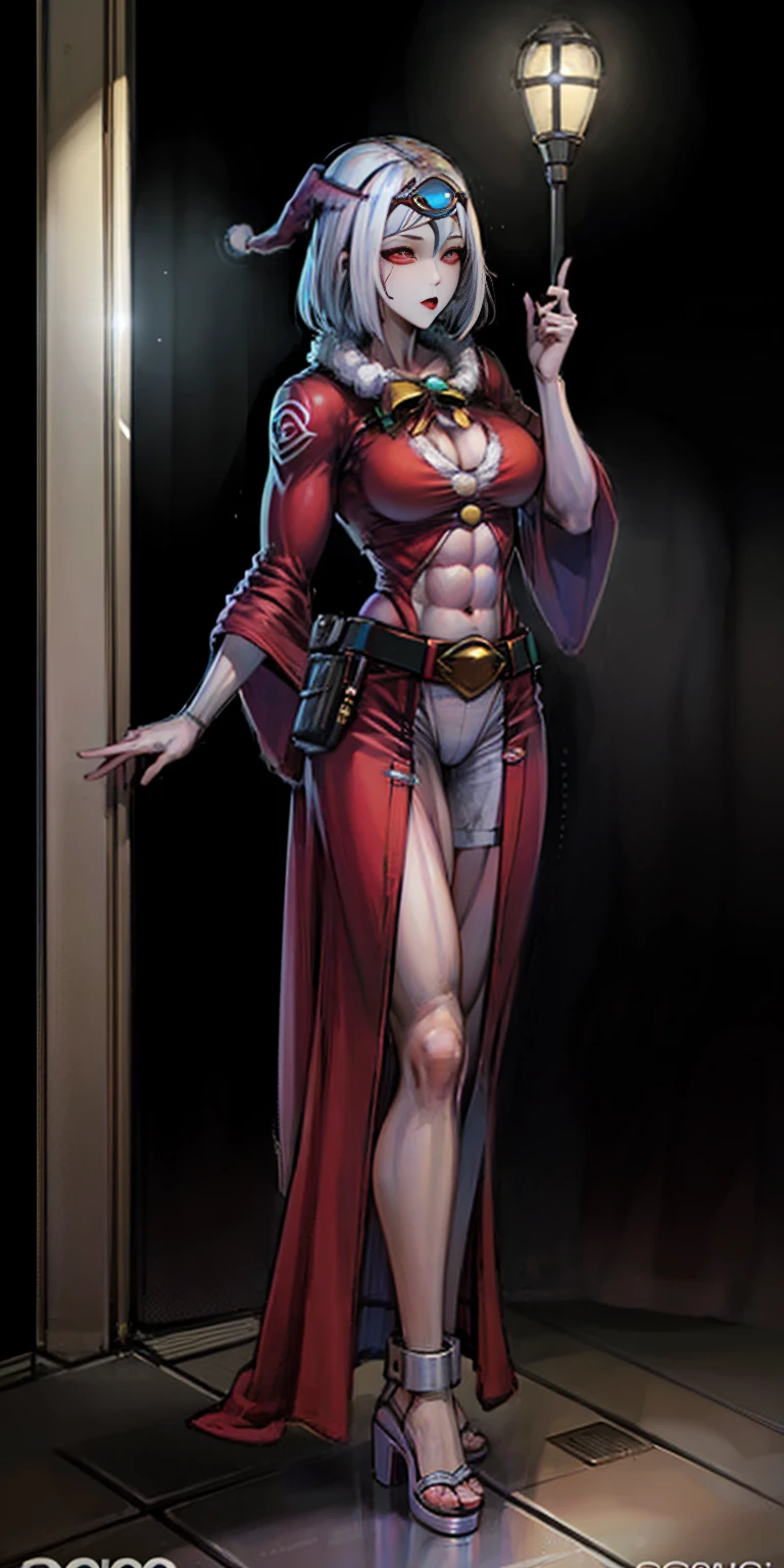 (((1 girl))), (Cassia Orsellio), (short white hair), (Red eyes), , (((wearing a sexy Santa suit))), (Full body view), (in the motel room), (((slender, muscular legs))), thin waist, Stomach Muscles, big ass, (((Full body photo))), black high heel shoes, (standing with one eye closed and showing her very sensual tongue), (((very sensual expression))), (HDR), eye reflection, extended eyes, extended eyes, moody, cheered up, minimalism, cheered up style, ray tracing, cinematic lighting, cinematic lighting, shine, shine, jpeg artifacts, bright light, rays of god, ray tracing, drop shadow, panorama, Sony FE, from behind, below, below, UHD, piece of teacher, necessary, necessary, anatomically correct, super detail, high quality , Best Quality , very high, 16k
