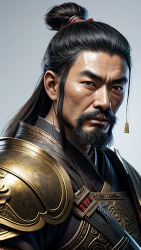 Oriental、Ancient Chinese man in bronze armor、ancient chinese hairstyle male、Three Kingdomultiple warlords、Highest quality、masterpiece、Ultra-high resolution、(Realistic:1.4)、Game Poster、Crisp and beautiful image quality、alone