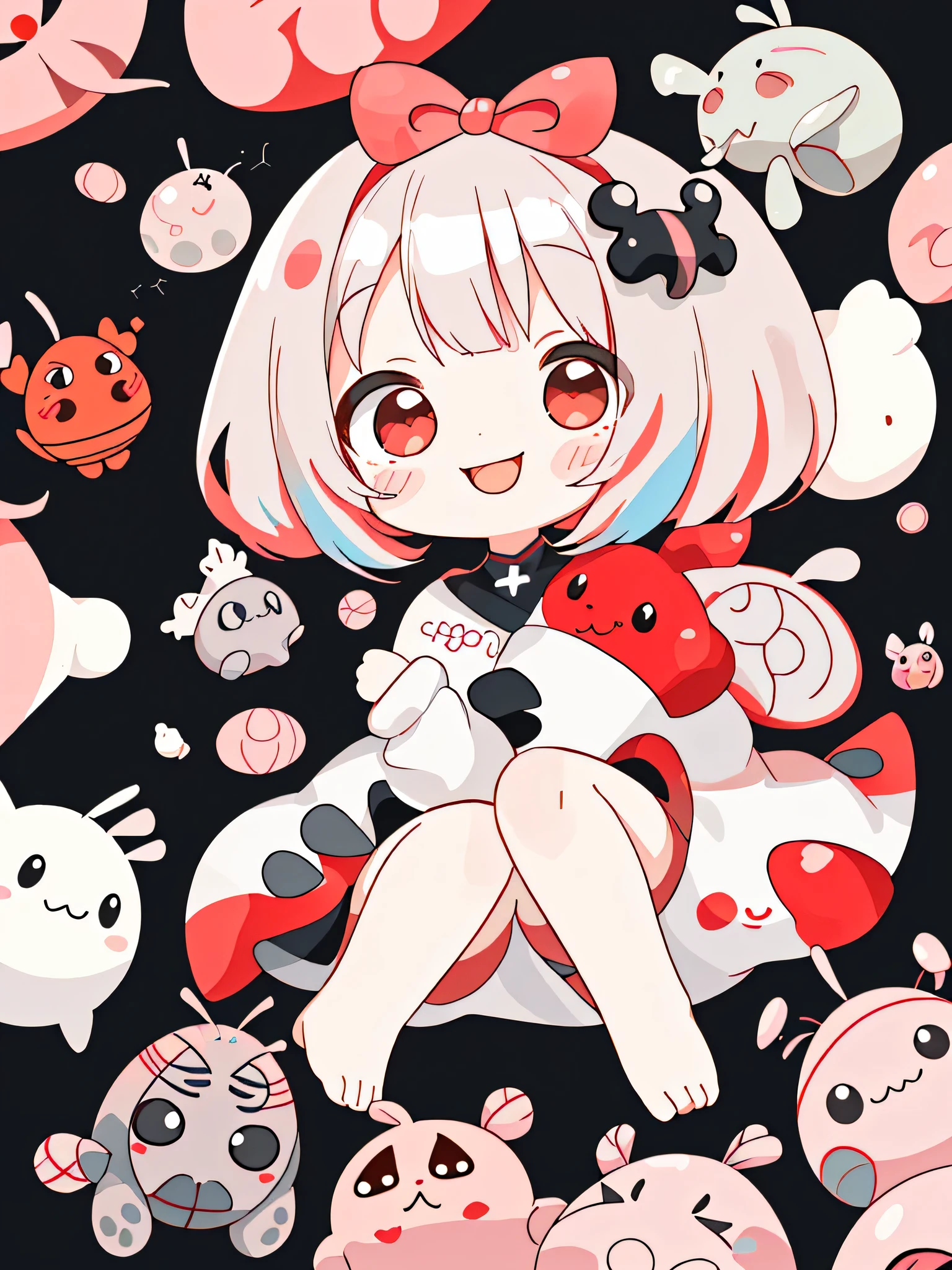 Black Star Red and White style、Kawaii Design, The most beautiful girl of all time、chibi,, Cute and colorful pillbug, dream, smile, life