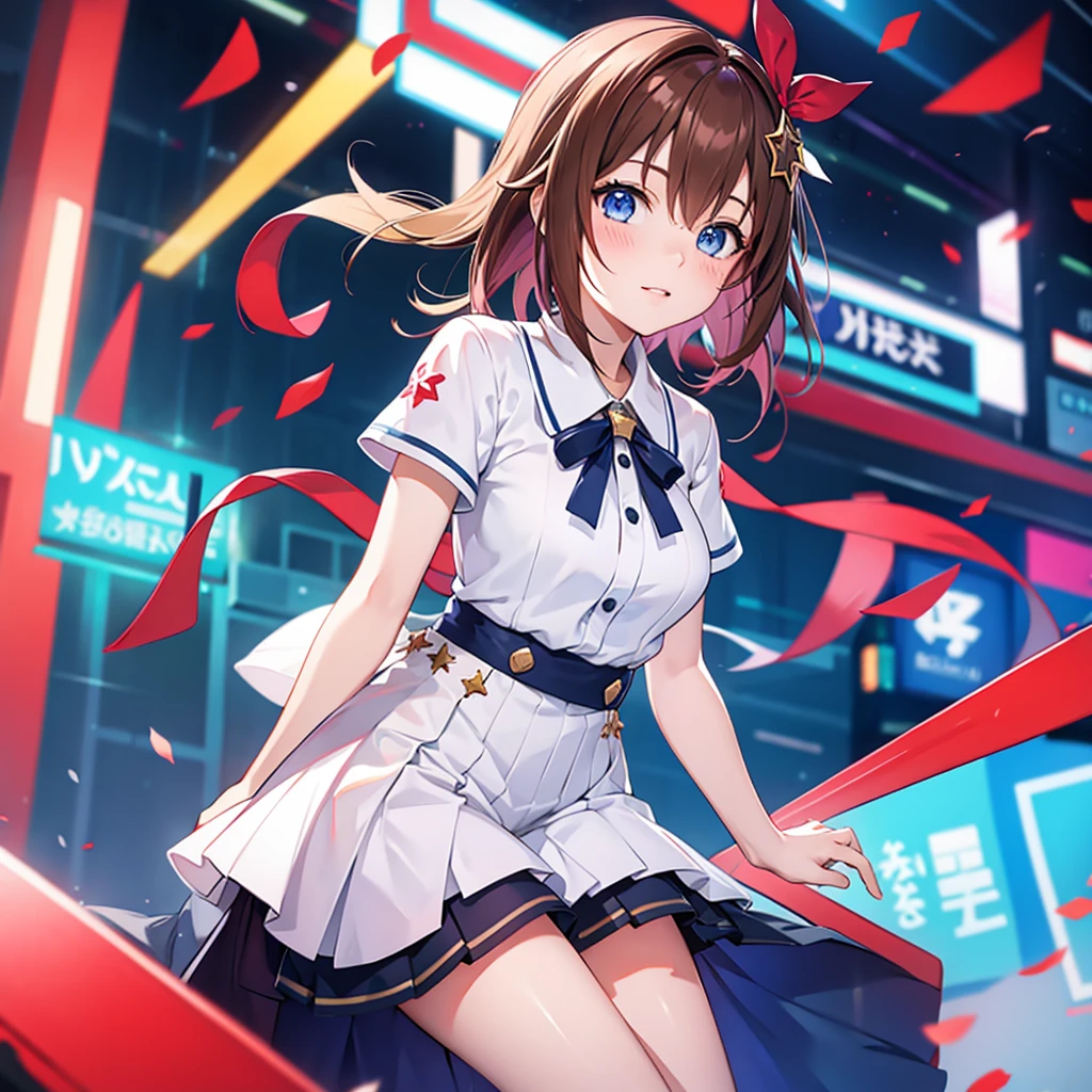 Vtuber Style, Red short Hair, Blue eyes, White Outfit, Sexy, Cute, Beautiful, waifu, Girl, Female