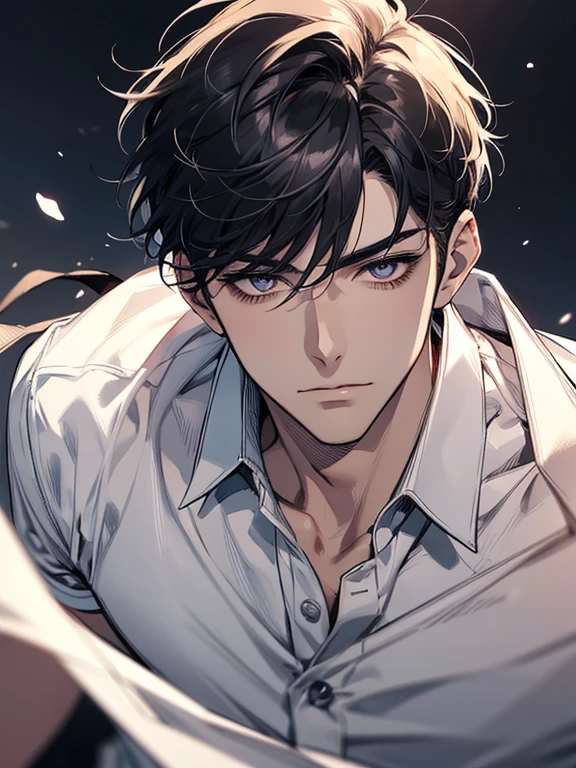 Ultra Detail,Haig Quality,sketch,1male,matured male,30 years, Beautiful face,(black short hair),Handsome men,Pearl skin,White short sleeved shirt,drooping eyes,japanese high school,Dynamic Angle,Japan Anime,Whole body,face forward