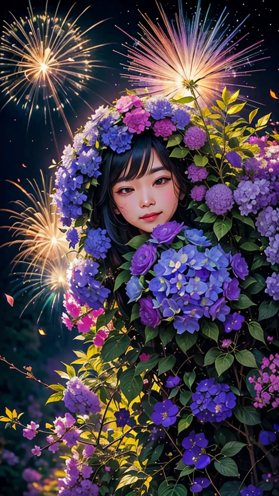 firework、Hydrangea background、Colorful hydrangeas、Hydrangea scenery、firework、firework大会、Rainbow colorsのfireworkが打ちあがっている瞬間、夜nullとともに、、紫陽花景色で壮大なfirework、future都市、Highest quality、masterpiece, (Diffuse reflection of light:1.2), When the fantastic rainbow turns into shadow, bathed in a mystical atmosphere, Cast magic spells. evoke a sense of wonder and awe. A fusion of natural grandeur and magic, Weaving dreams into reality. Behold, null, And the unknown, Fleeting、And an eternal moment, 16K, Ultra-high resolution.Realistic, Ultra-high resolution, to be born,future、Rainbow colorsに光り輝く、Rainbow colors、The world 30 years from now。