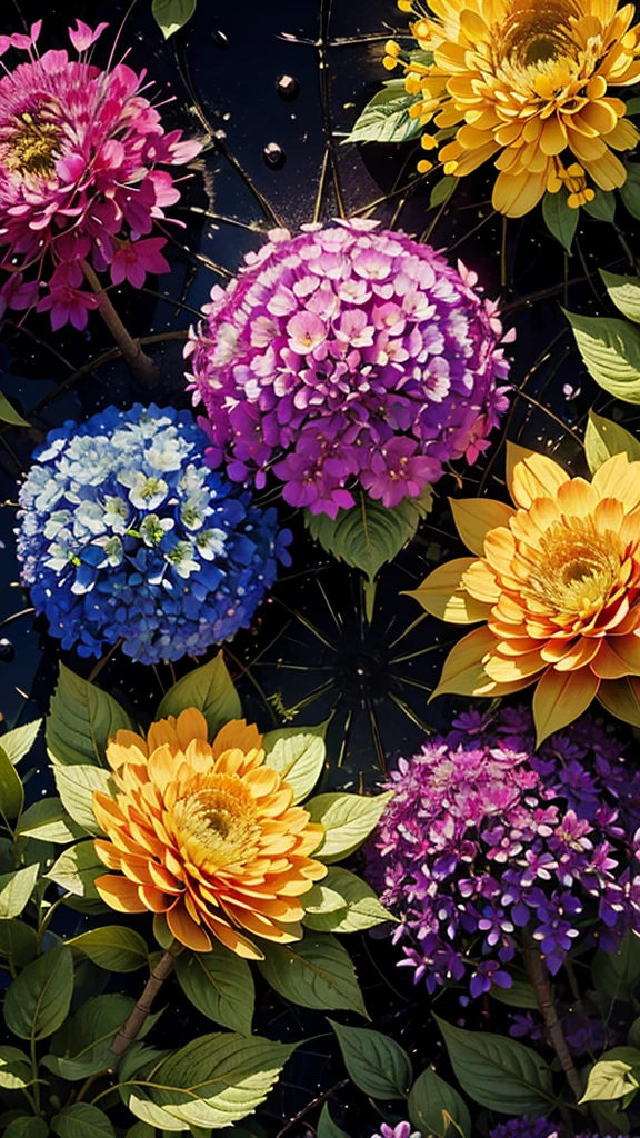 fireworkと紫陽花の背景、Colorful hydrangeas、Hydrangea scenery、firework、firework大会、Rainbow colorsのfireworkが打ちあがっている瞬間、夜nullとともに、、紫陽花景色で壮大なfirework、future都市、Highest quality、masterpiece, (Diffuse reflection of light:1.2), When the fantastic rainbow turns into shadow, bathed in a mystical atmosphere, Cast magic spells. evoke a sense of wonder and awe. A fusion of natural grandeur and magic, Weaving dreams into reality. Behold, null, And the unknown, Fleeting、And an eternal moment, 16K, Ultra-high resolution.Realistic, Ultra-high resolution, to be born,future、Rainbow colorsに光り輝く、Rainbow colors、The world 30 years from now。