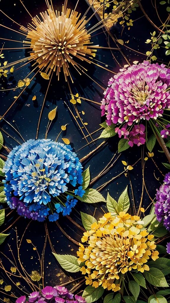 fireworkと紫陽花の背景、Colorful hydrangeas、Hydrangea scenery、firework、firework大会、Rainbow colorsのfireworkが打ちあがっている瞬間、夜nullとともに、、紫陽花景色で壮大なfirework、future都市、Highest quality、masterpiece, (Diffuse reflection of light:1.2), When the fantastic rainbow turns into shadow, bathed in a mystical atmosphere, Cast magic spells. evoke a sense of wonder and awe. A fusion of natural grandeur and magic, Weaving dreams into reality. Behold, null, And the unknown, Fleeting、And an eternal moment, 16K, Ultra-high resolution.Realistic, Ultra-high resolution, to be born,future、Rainbow colorsに光り輝く、Rainbow colors、The world 30 years from now。