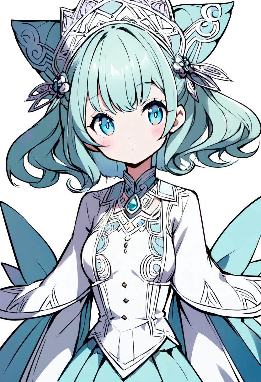 anime style girl with adorable design , from hip to head , with white background