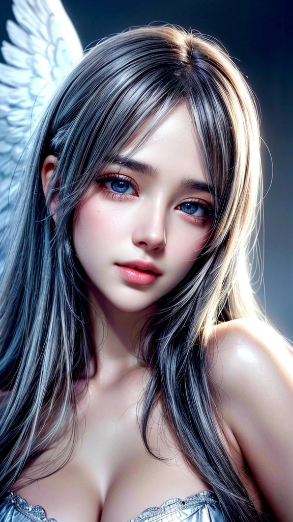 a mischievous elderly angel, (best quality,4k,8k,highres,masterpiece:1.2),ultra-detailed,(realistic,photorealistic,photo-realistic:1.37),cinematic lighting,warm color tones,soft focus,intricate detailed face,delicate facial features,expressive eyes,detailed wrinkles,flowing white robes,glowing halo,angelic wings,whimsical expression,magical realism,beautiful detailed eyes,beautiful detailed lips,extremely detailed eyes and face,longeyelashes