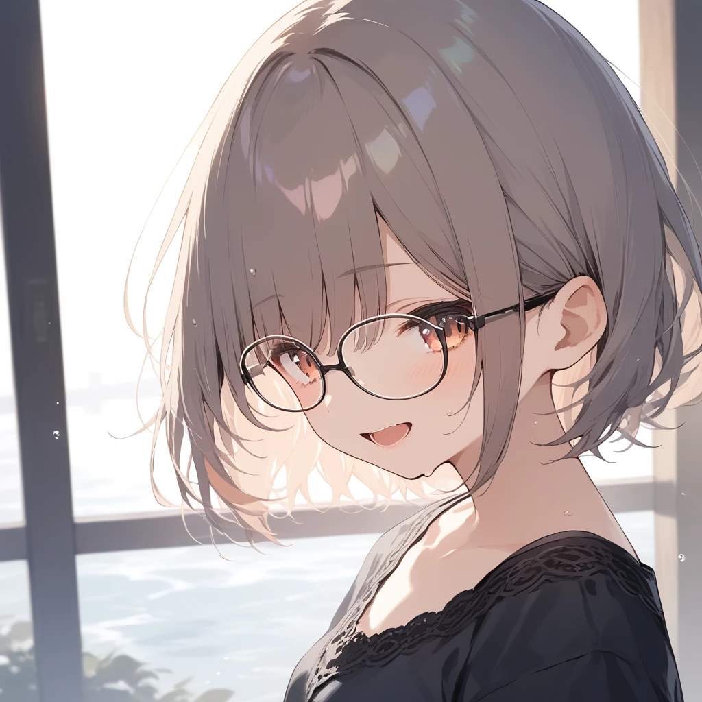 score_9, score_8_up, score_7_up, source_anime, best quality, masterpiece, official art, absurdres, highres, ultra-detailed,waifu2x,Collection: Slice of Life,break,1girl, very short hair,straight hair, long bangs, hair over eyes, glasses, small breasts, skirt, sweat, open mouth, outdoors, summer, break,(clear line illustration:1.2),very high resolution, very aesthetic, super detailed skin, Best sexual lighting powered by famous artist, 8k,cute picture,beauty illustration,photoshop_(medium),,(Detailed Lighting),best anime 8k konachan wallpaper, pixiv contest winner,