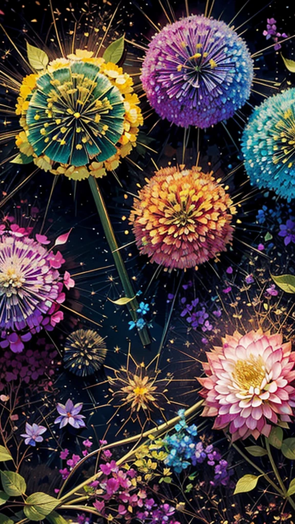 Colorful hydrangeas、Hydrangea scenery、firework、firework大会、Rainbow colorsのfireworkが打ちあがっている瞬間、夜nullとともに、、紫陽花景色で壮大なfirework、future都市、Highest quality、masterpiece, (Diffuse reflection of light:1.2), When the fantastic rainbow turns into shadow, bathed in a mystical atmosphere, Cast magic spells. evoke a sense of wonder and awe. A fusion of natural grandeur and magic, Weaving dreams into reality. Behold, null, And the unknown, Fleeting、And an eternal moment, 16K, Ultra-high resolution.Realistic, Ultra-high resolution, to be born,future、Rainbow colorsに光り輝く、Rainbow colors、The world 30 years from now。