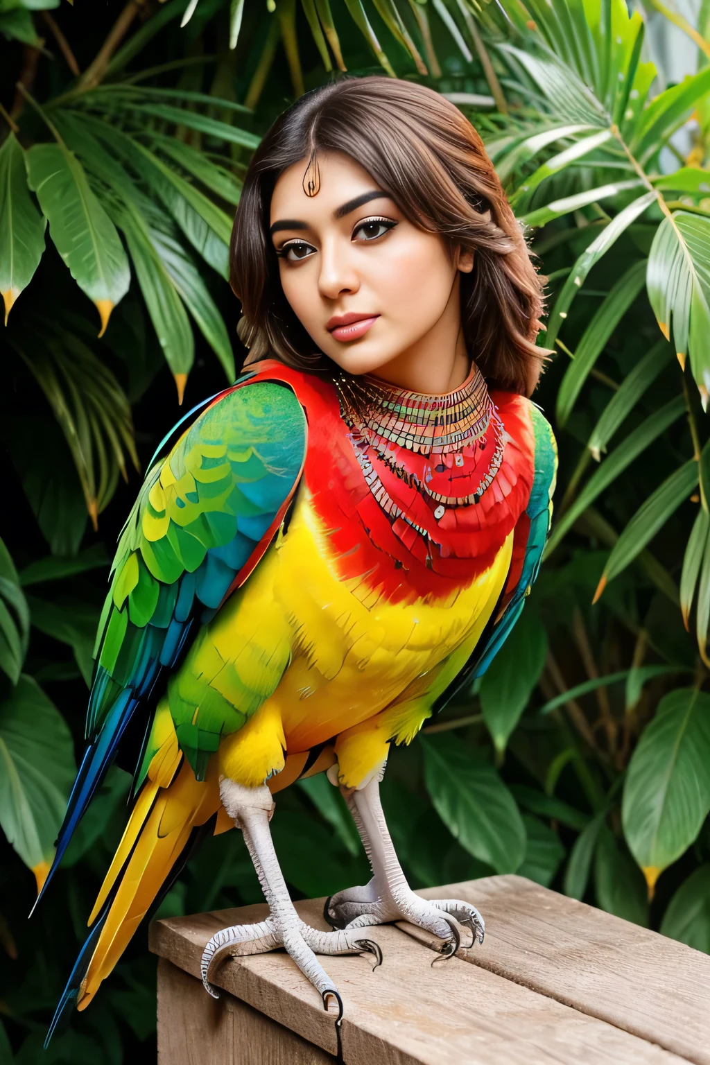 Hansika Motwani is a Parrot bird, She is a bird but her head looks like girl, from neck to full body looks like Parrot bird. Parrot legs, Parrot wings. Bird body, Parrot body, perfect picture, perfect bird, real bird, Real head replace with real Parrot head. Exact Bird. Colorful Parrot.