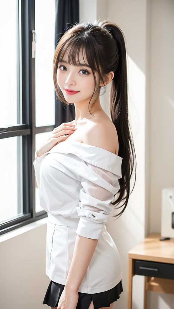 (masterpiece, highest quality, 8K, super dense skin, highly detailed eyes, highly detailed eyes, super detailed nose:1.4), 1 girl, brown eyes、above the neck、breast enhancement、JK uniform, wearing japanese school uniform, japanese girl uniform, japanese , wearing いる, wearing , (((BCup Chest)))、(((I'thin)))、cute woman 24 years old、 (((small breasts)))、(((thin)))、(((8 life size)))、girl in uniform, magic , seifuku, cute high school girl, hyperrealistic , a hyperrealistic , realistic , magic 、((((tongue licking)))、cute female ager