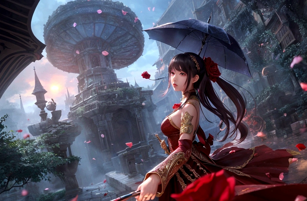 Holding an umbrella in a fantasy scene、Anime girl holding rose petals, extremely detailed Atjem, Atjem detailed, range murata and Atjem, style Atjem, ! dream Atjem, IG model | Atjem, Atjem on artstation pixiv, Kushat Krenz Key Women in Art, Atjem lau