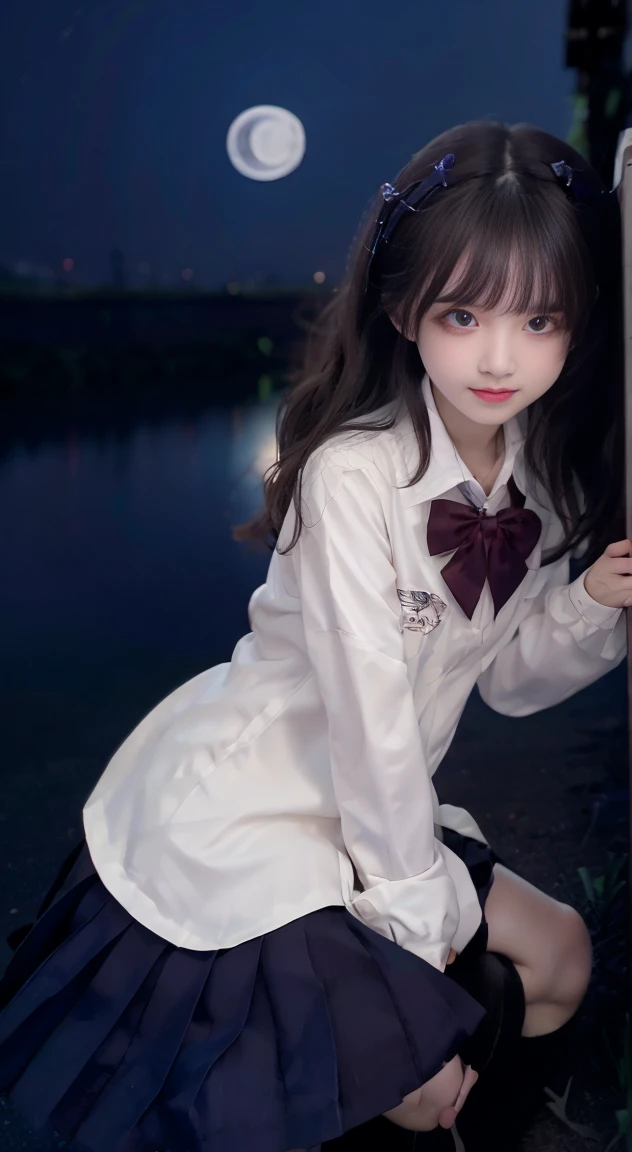 NSFW、not wearing anything、not wearing anything、、Not wearing panties、show off small breasts、show private parts、Pubic hair does not grow、table top, highest quality, 8K, 15 year old student, Ten generations, RAW photo, absurd, award-winning portraits, smile, alone, (night:1.8), idol face, violaces, delicate girl, Upper body, Digital single-lens reflex camera, looking at the viewer, Frank, Sophisticated,thin arms, professional lighting, film grain, chromatic aberration, (Eye and face details:1.0), (Bokeh:1.1) 