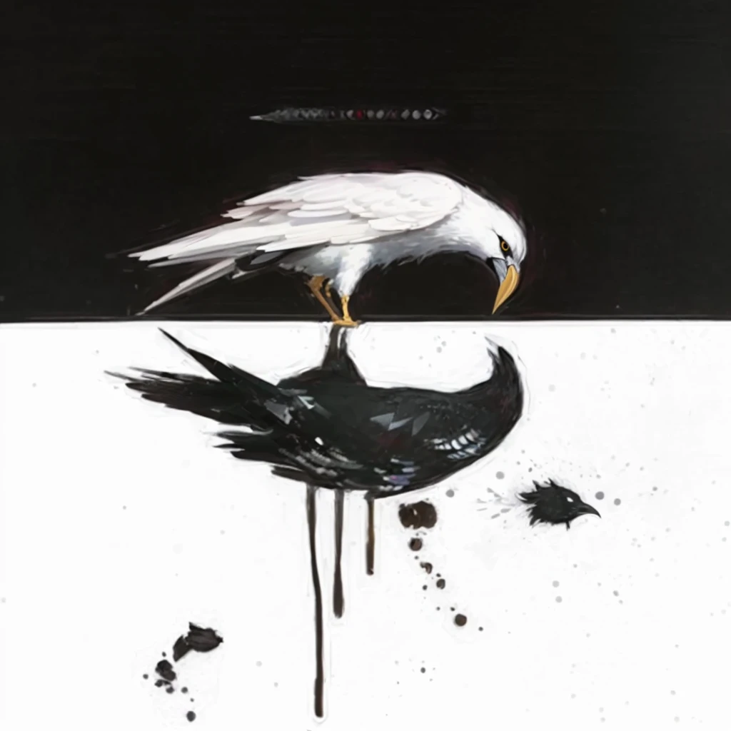 painting of a bird with a black beak and a white bird with, by Hannah Frank, kathe butcher, Direction: Emily Shanks, artistic drawing of a crow, Direction: Fiona Rae, por Gonzalo Endara Crow, by Silvia Pelissero, Eric Lacombe, Direction: Ignacy Witkiewicz, 【 sciart 💙💜 mson, por Pál Balkay