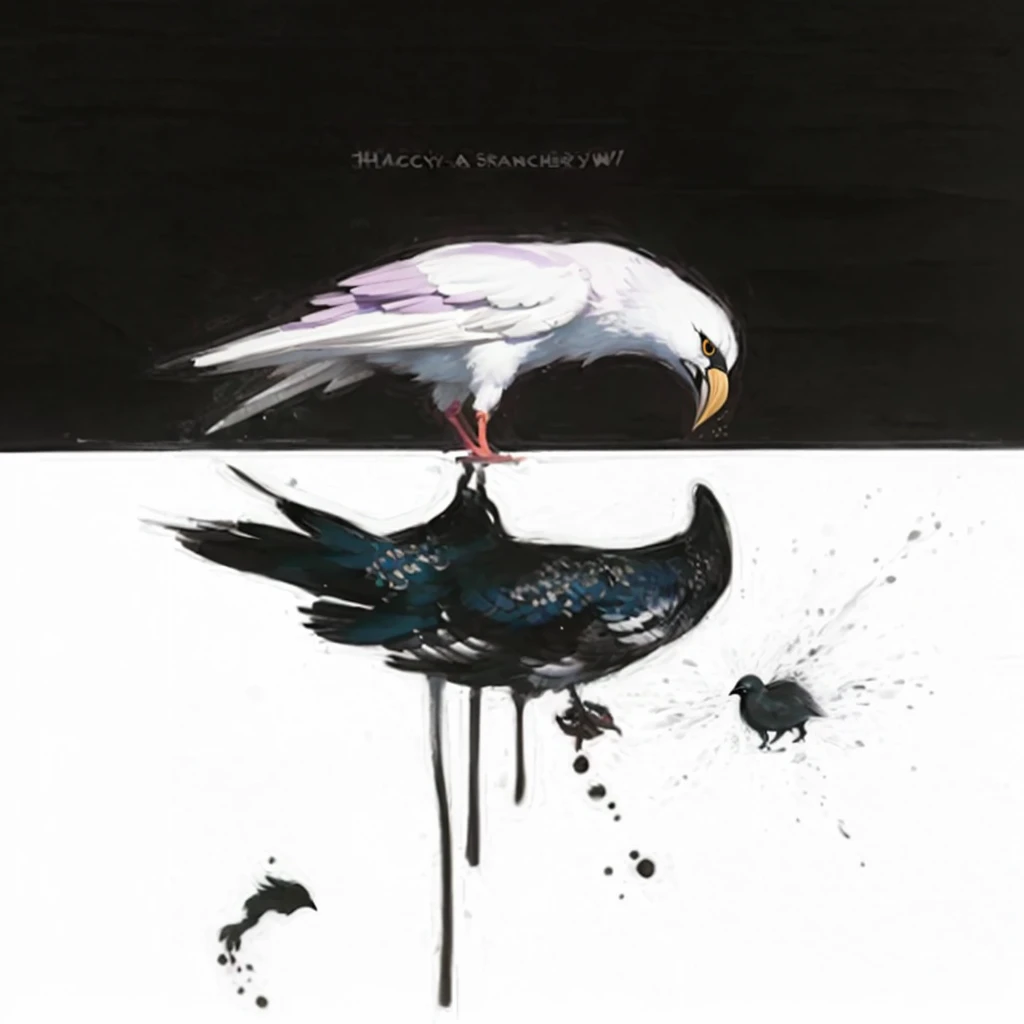 painting of a bird with a black beak and a white bird with, by Hannah Frank, kathe butcher, Direction: Emily Shanks, artistic drawing of a crow, Direction: Fiona Rae, por Gonzalo Endara Crow, by Silvia Pelissero, Eric Lacombe, Direction: Ignacy Witkiewicz, 【 sciart 💙💜 mson, por Pál Balkay