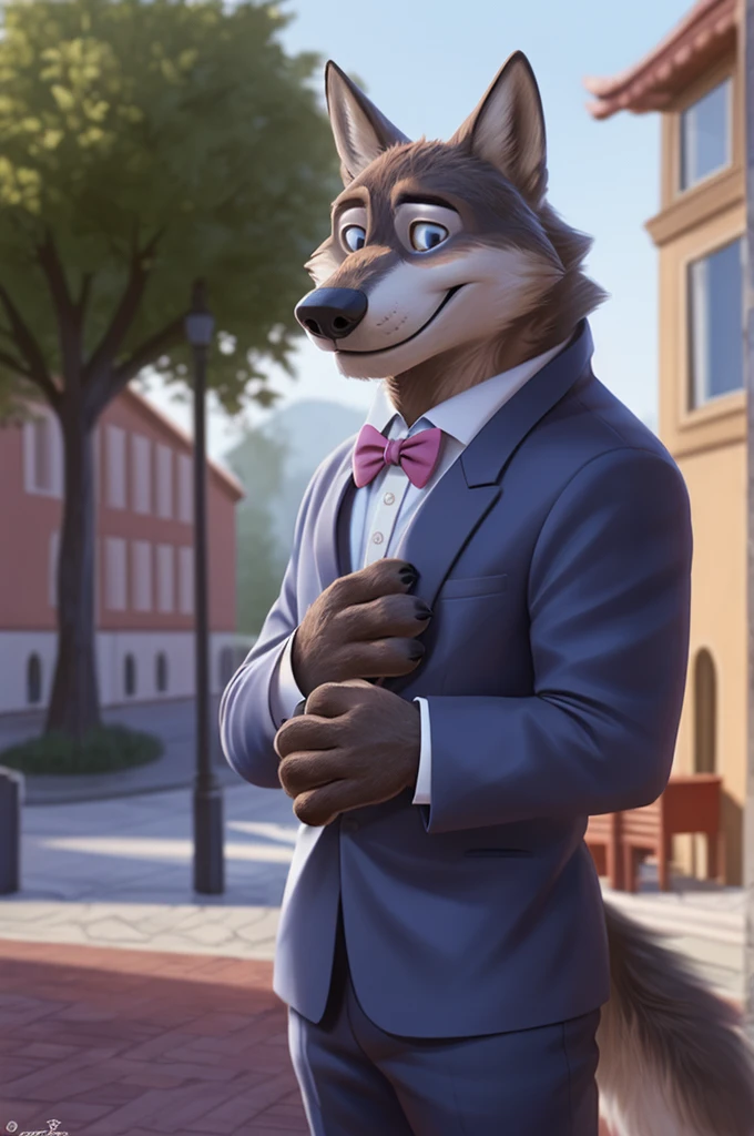 Larry (Zootopia), wolf, Gray Fur, (brown body:1.3), beautiful blue eyes, Zootopia, dressed,blazer,pink shirt,trousers,the bow tie, canine,wolf, detailed fur, male, second, paw pads, finger claws,одевает the bow tie, Games,At the viewer, 5 fingers, paws, 4 toes, in the wedding palace, groom, next to my stepfather, белый wolf,
BREAK from nextel, for dating, by xenoforge, (difficult, high detail,digital photography, soft focus, RAW, close to the camera, smile, positive, Good, mood, Houses, looks at the viewer, очень close to the camera,his wedding, palace church, hugs father Photorealism, realistic, photorealistic,digital style, Subsurface scattering,очень close to the camera
шедевр, Best quality, ultra realistic, 8 thousand.)