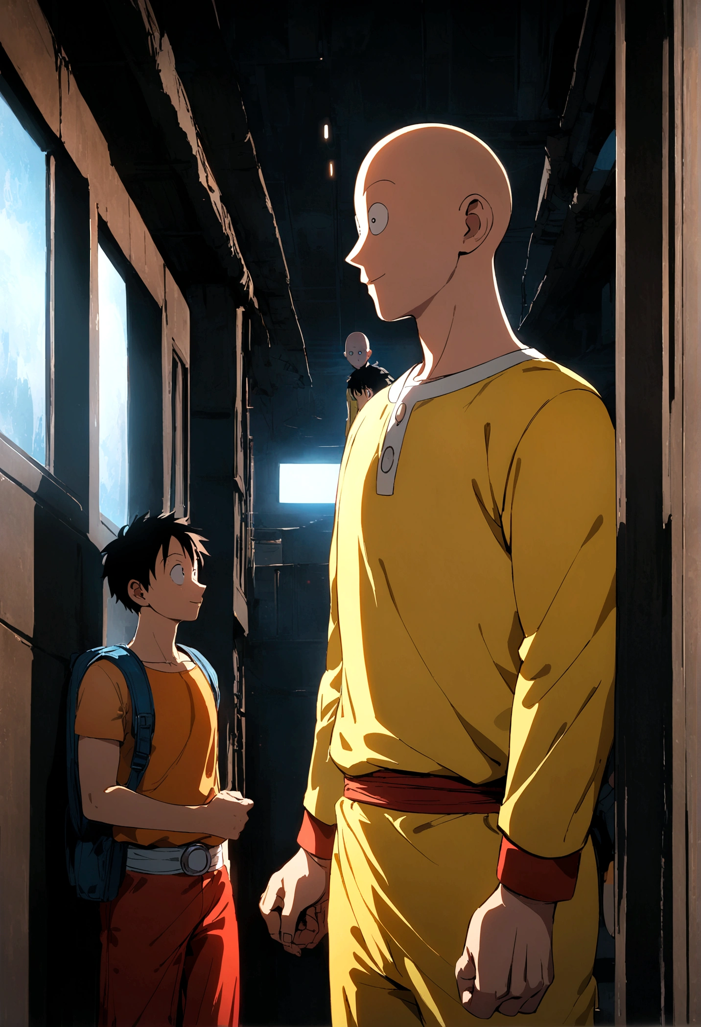 Luffy and Saitama having a friendly conversation