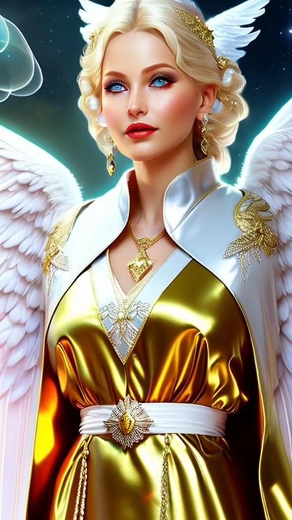 a funny old angel, beautiful detailed eyes, beautiful detailed lips, extremely detailed face and features, long eyelashes, detailed feathery wings, intricate angelic robes, serene expression, glowing celestial aura, (best quality,4k,8k,highres,masterpiece:1.2),ultra-detailed,(realistic,photorealistic,photo-realistic:1.37),cinematic lighting, warm color palette, heavenly atmosphere, angelic concept art