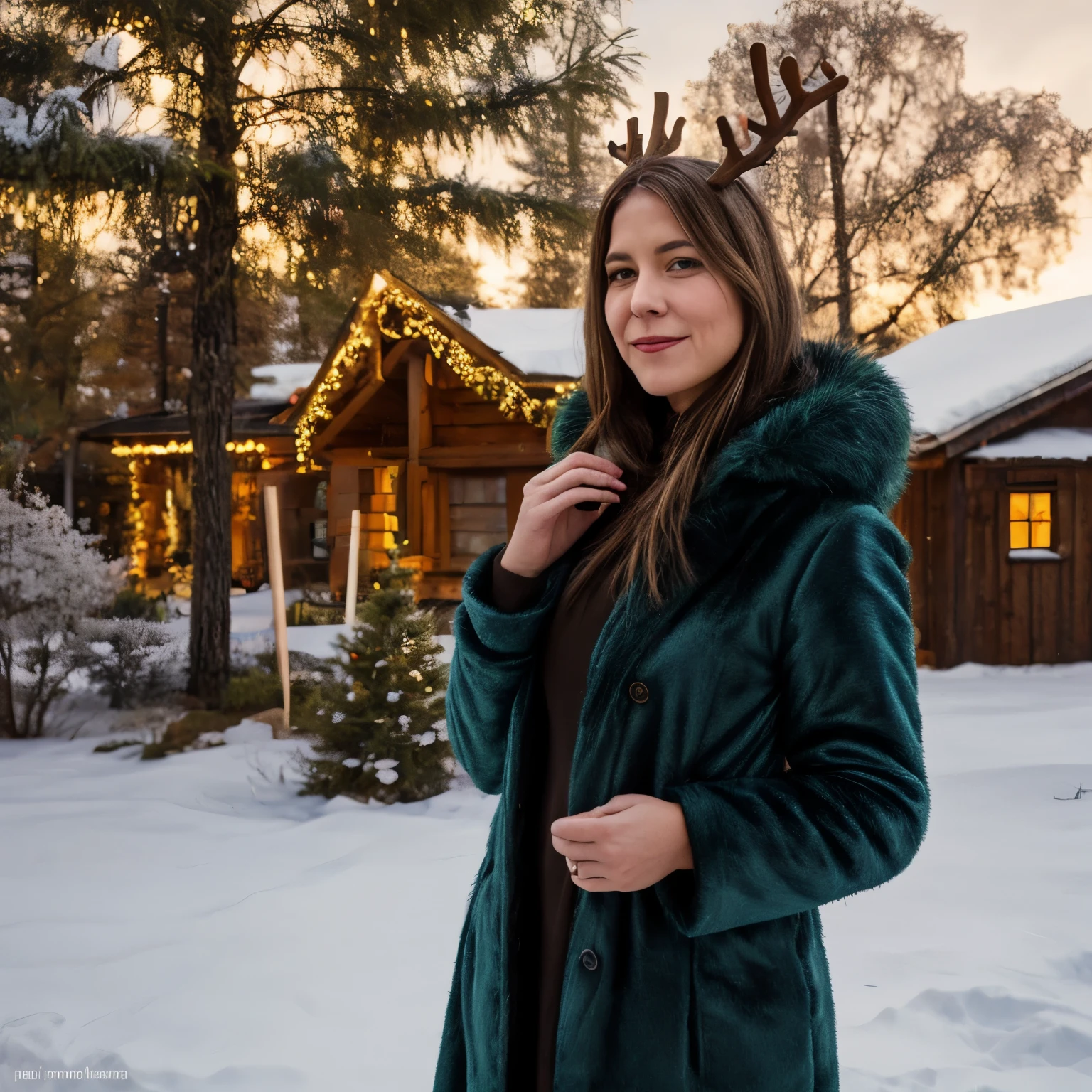December - Festive Celebration in Lapland
A woman named LaGermania posing for a chic calendar photoshoot in Lapland during December. She stands under the shimmering Northern Lights with snow-covered pine trees in the background, dressed in a luxurious fur coat and sparkling evening gown. In her hands, she holds a traditional Sami drum adorned with intricate reindeer motifs, symbolizing the indigenous culture of the Arctic region. The scene captures the magic and enchantment of Lapland's winter wonderland, celebrating the festive spirit and natural beauty of the Arctic Circle.