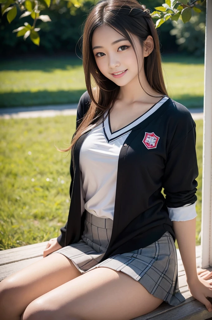 Pure Japanese school girl, natural body, beautiful legs, wearing loose casual uniforms, natural hair styles, sweet smile, sitting relaxed mood, sweet temptation, sexual attractive, refreshing in early summer morning, professional portrait photography, 