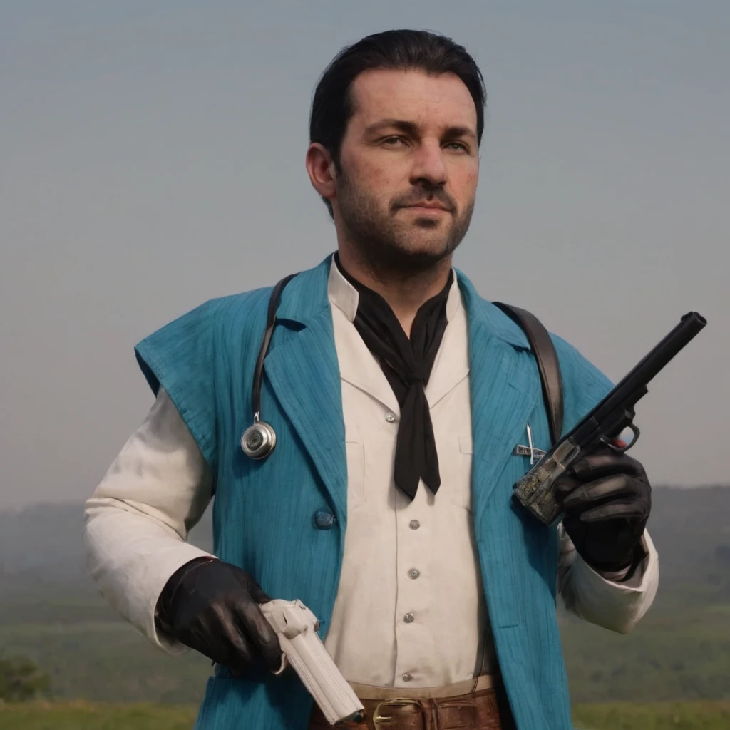 Treavor Philips WEARinG DOctOr OUtFiT ANd HoLdinG a GUn