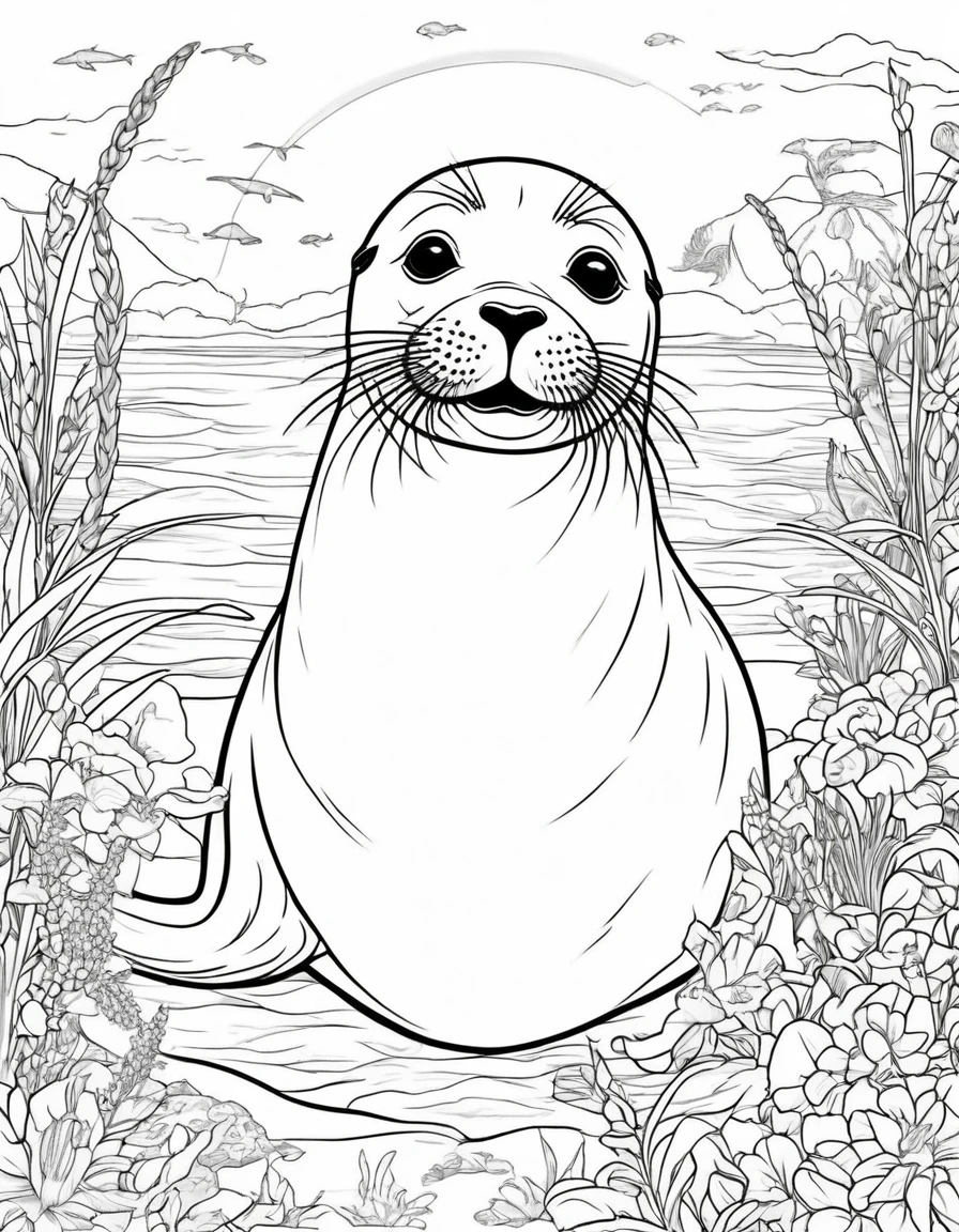 seal, white background, 5-6  will love this coloring book,