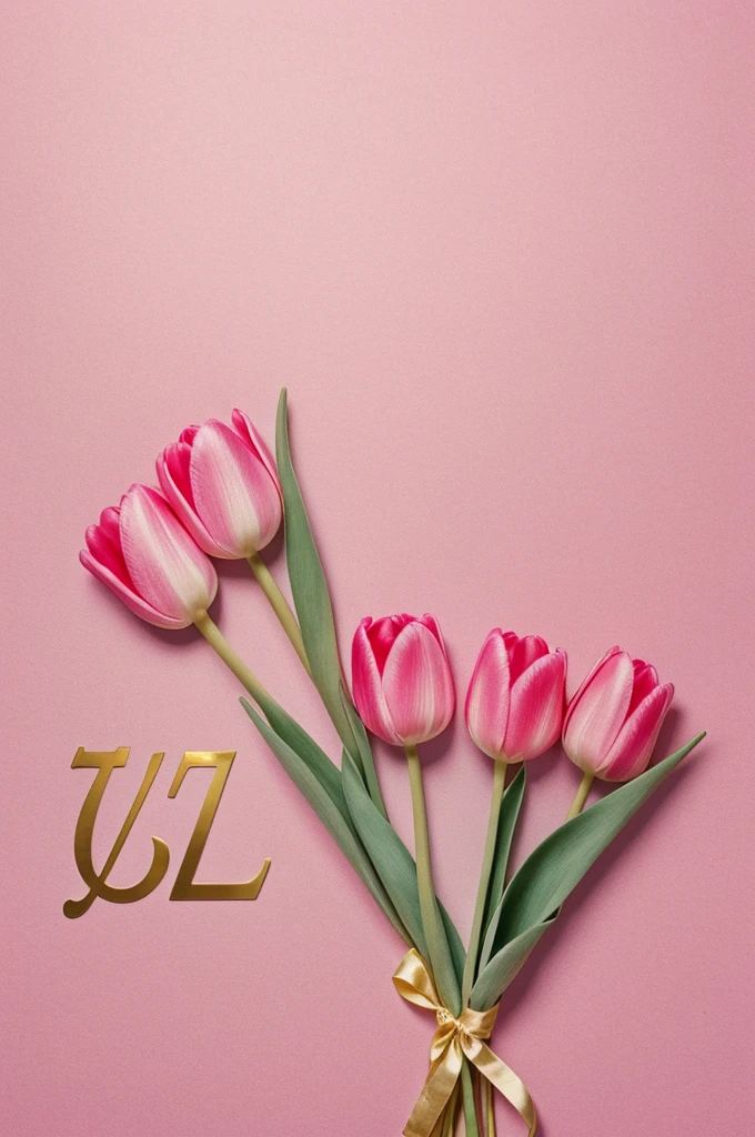 Pastel pink background with a tulip flower,with name MARI 777 shiny gold letters