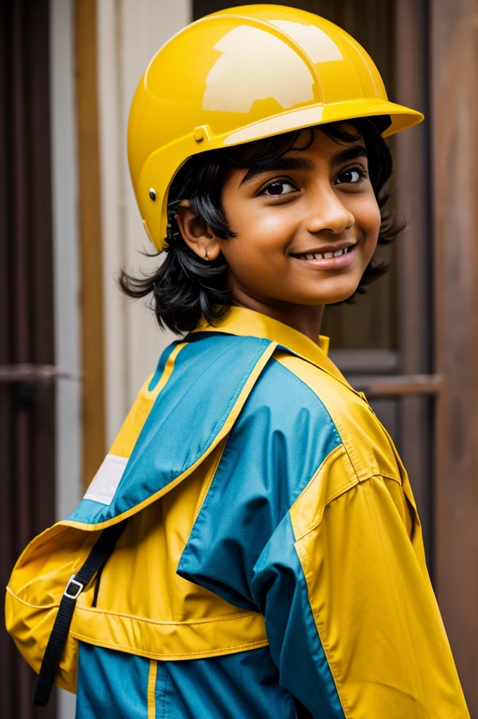 Adult Baljeet with yellow helmet
