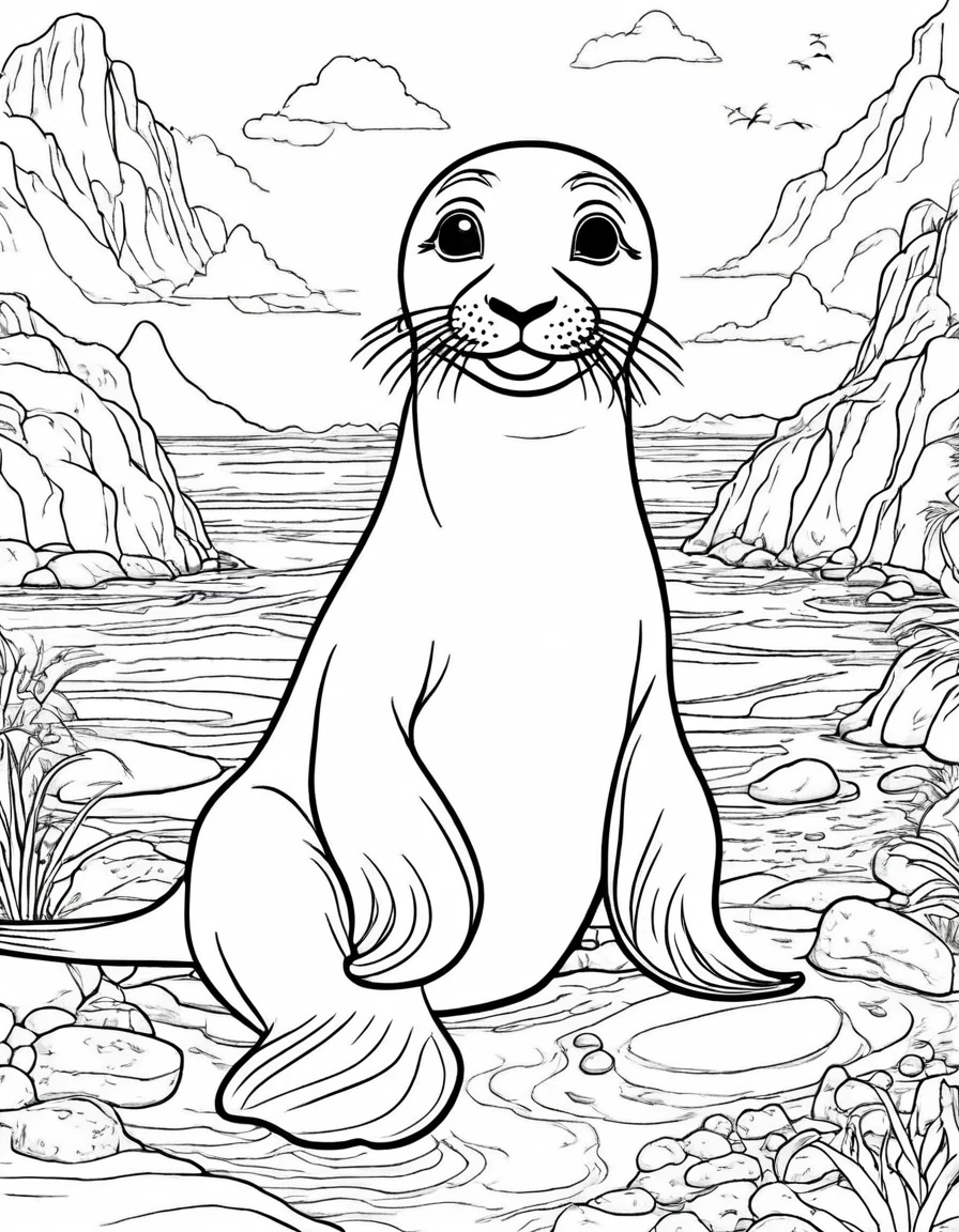 Sesame seal seal, white background, 5-6 year olds will love this coloring book,