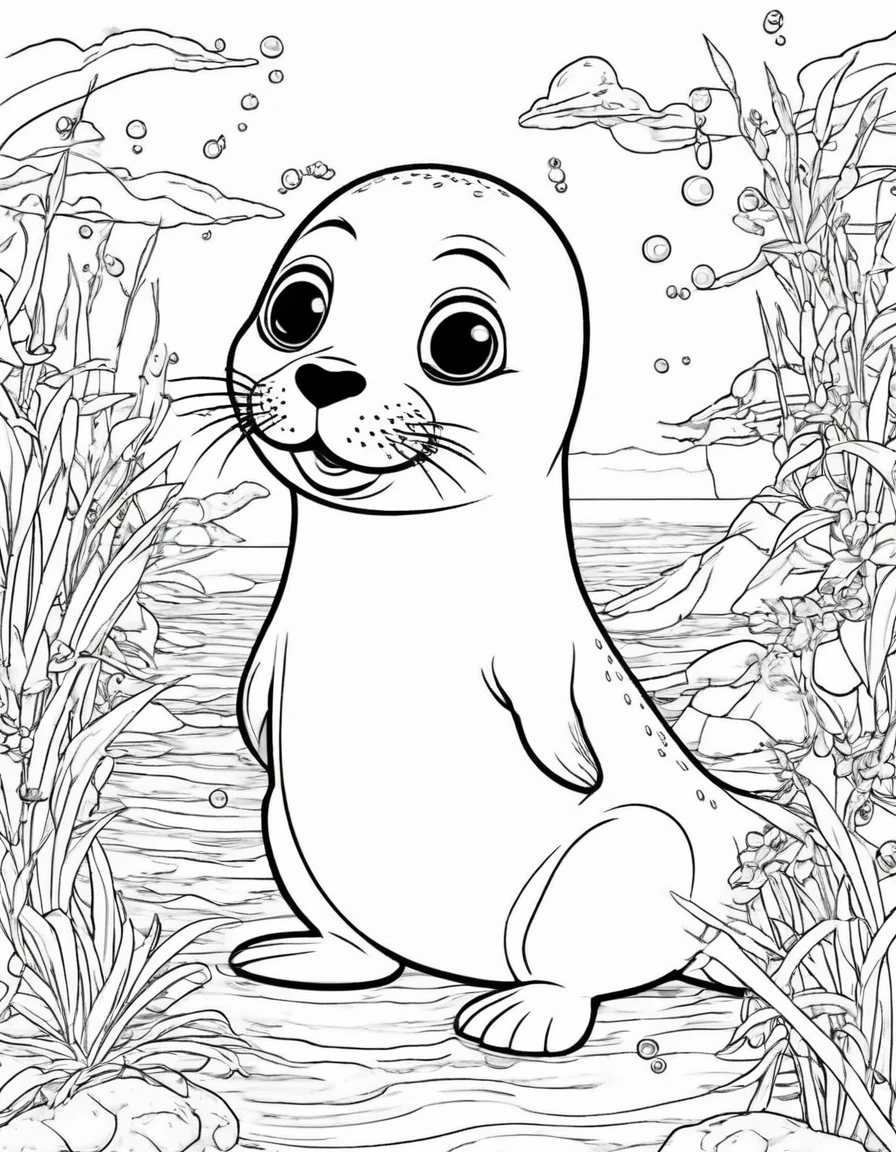 Sesame seal seal, white background, 5-6 year olds will love this coloring book,