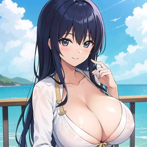 smile,long hair,胸に穴が空いたSuits,Grown-up,There is a hole in the chest,huge breast,