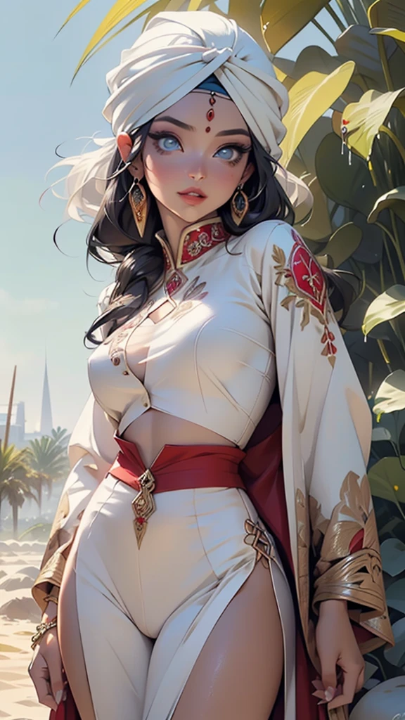 arabian girl,1girl,
(large breasts:1.4),((((long dark hair,dark hair,black hair,colored inner hair)))),(((blue_eyes:1.3))),intricate eyes,beautiful detailed eyes,symmetrical eyes,((((lustrous skin:1.5,tanned skin,bright skin: 1.5,skin tanned,shiny skin,very shiny skin,shiny body,Reflective skin)))),(spider lower abdomen,narrow waist,wide hip,athletic body,inflated legs,thick thighs,delicate detailed fingers,(detailed face)),beautiful detailed lips,
cute,slutty,sensual,seductive look,seductive,((erotic)),opulent,sumptuous,((nsfw)),
((((sikh woman warrior)))),arabian accessories,(arabian jewelry in her arms),earrings,(((eyeshadow,arabian makeup,eyelid makeup))),(((silver coat of mail))),(((red clothes,red outfit,wet clothes,intricate outfit,embroidered outfit,ornate outfit,intricate cloth,embroidered cloth,ornate cloth))),
(dynamic pose:1.3), looking at viewer,embarrassed,centered,scale to fit dimensions,Rule of thirds,
outdoors,(dune desert,dune desert background,pyramids in the background),scenery,extremely scenery,clouds,Egypt style,(sunset, golden hour),
(Glossy Egyptian ornaments),highres,sharp focus,(ultra detailed,extremely detailed),(photorealistic artwork:1.37),(extremely detailed CG unity 8k wallpaper),(((vibrant colors,vibrant theme))),(intricate),(masterpiece),(best quality),artistic photography,(photography taken by sldr),(intricate background),perfect rendered face,perfect face details,realistic face,photo realistic,((intricate detail)),(((realism))),