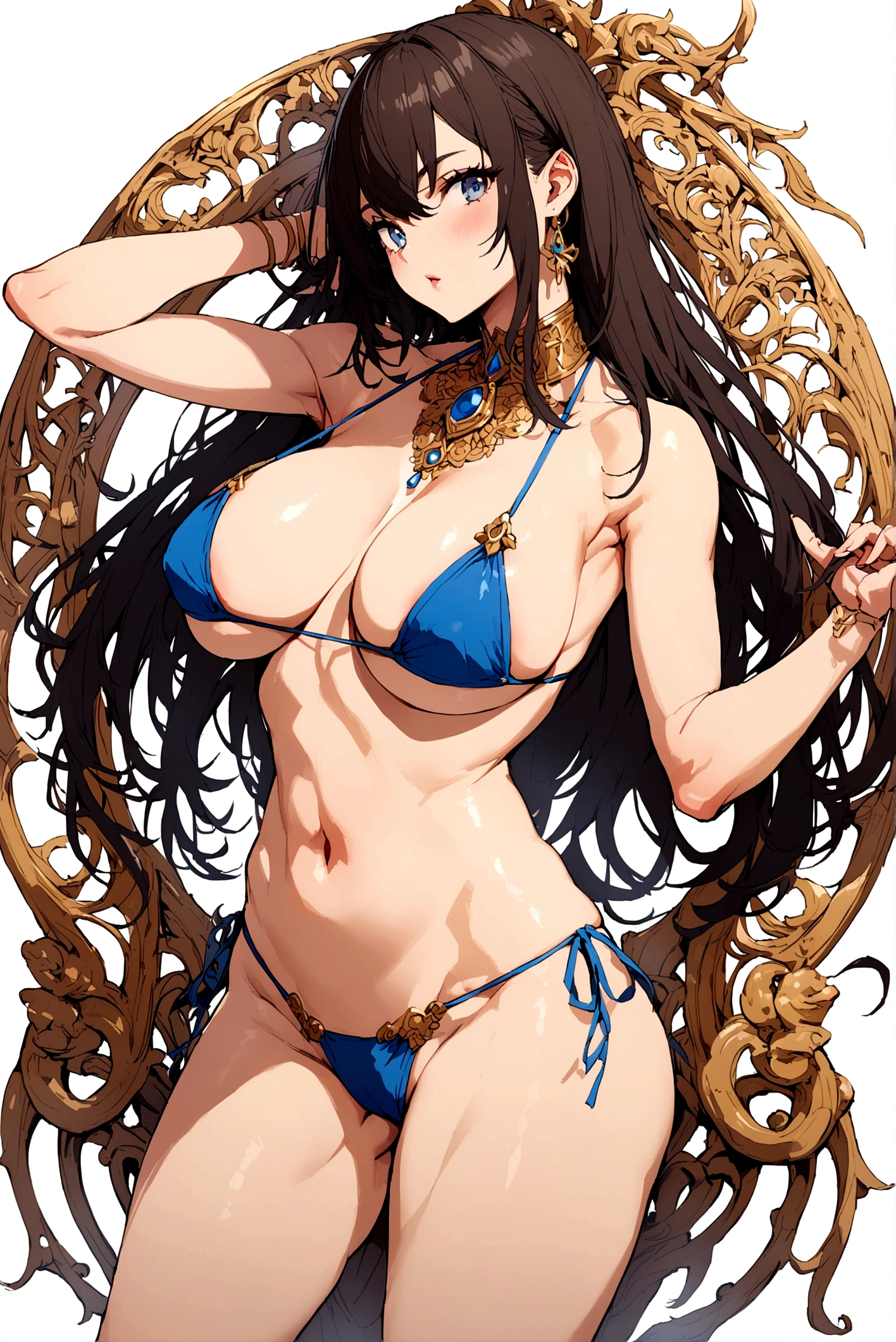 A sexy girl in a small bikini and big breasts