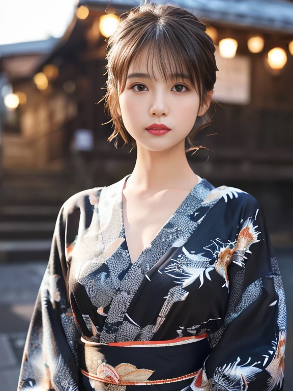 yukata、(Top Grade)、1 female、Age 25、Big Breasts、Black Hair、whole bodyエスビアン、Black Hairの、Tie your hair back、(Realistic:1.7)、((Best image quality))、Absurd、(Ultra-high resolution)、(Photo or eal:1.6)、Photo or eal、Octane Rendering、(超Realistic:1.2)、(Realistic face:1.2)、(8K)、(4K)、(masterpiece)、(Realistic skin texture)、(Awareness-raising、Cinema Lighting、wall-)、(Beautiful Eyes:1.2)、((((Perfect Face))))、(A cute face like an idol:1.2)、( Are standing)、shrine、The bird is ready、(January)、Cute face with attention to detail、True Beauty、whole body、Standing and facing forward