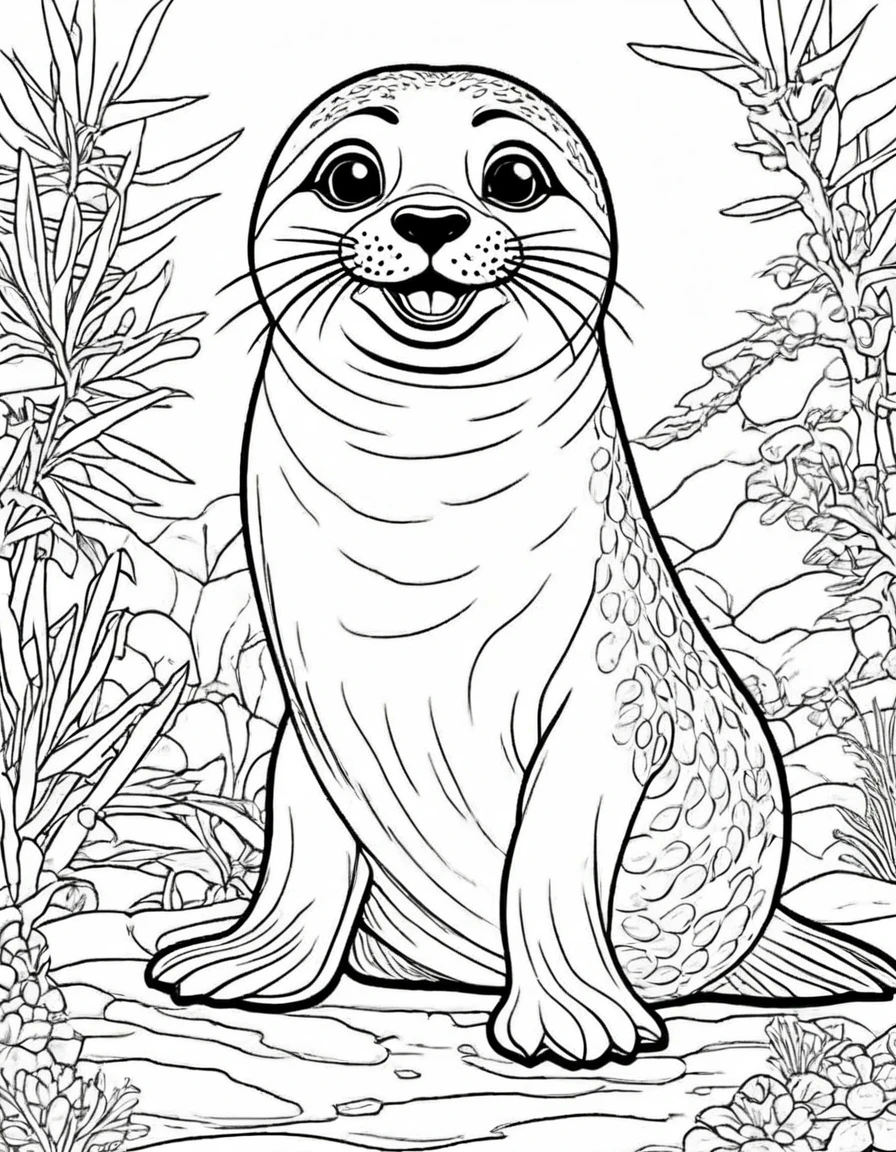 Sesame seal seal, white background, 5-6 year olds will love this coloring book,