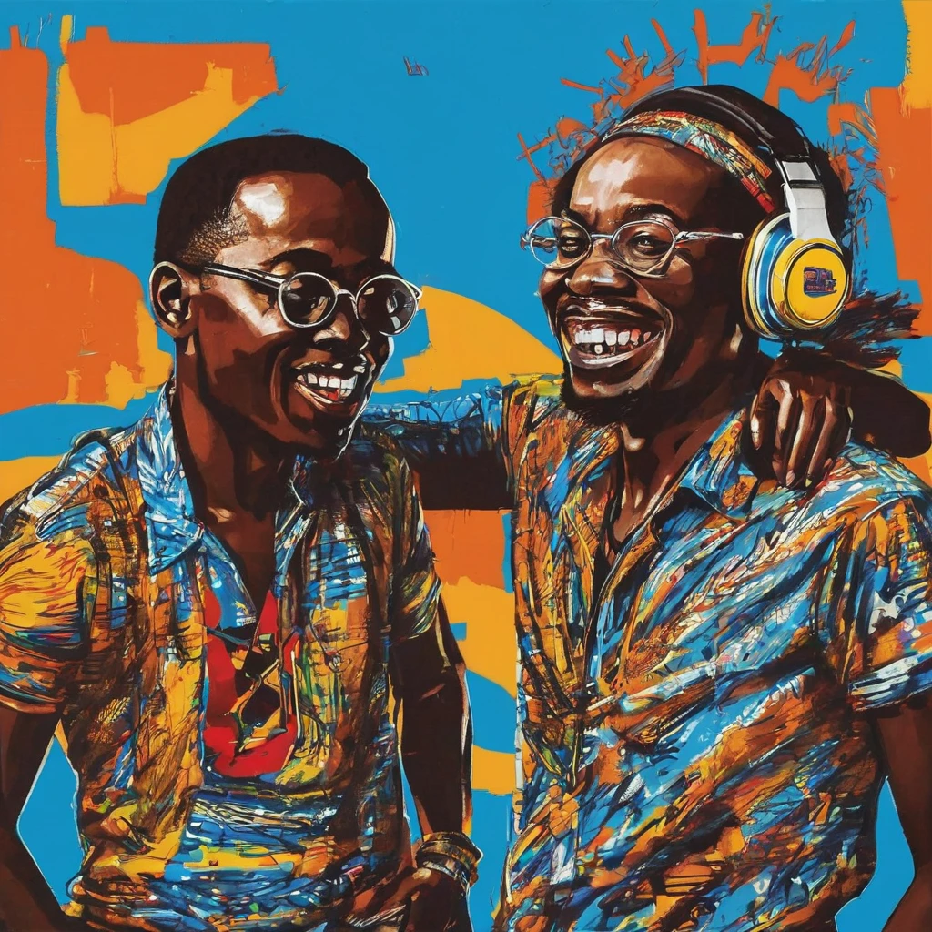 2 African DJs, blue background 