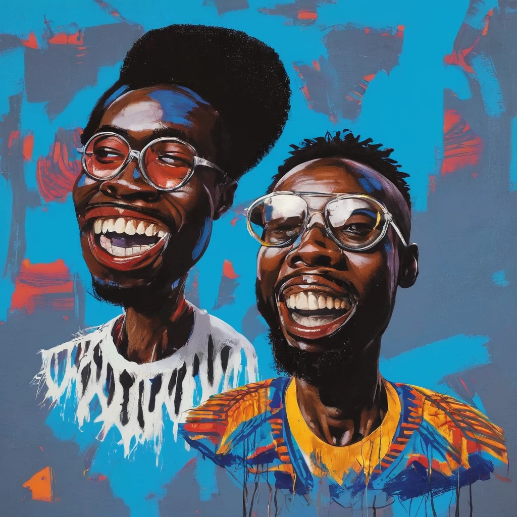 2 African DJs, blue background 