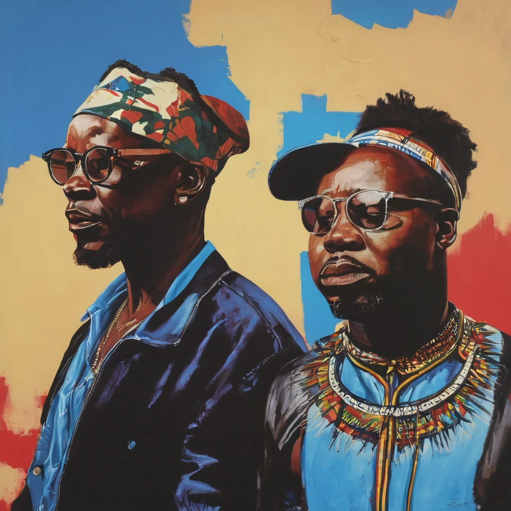 2 African DJs, blue background 