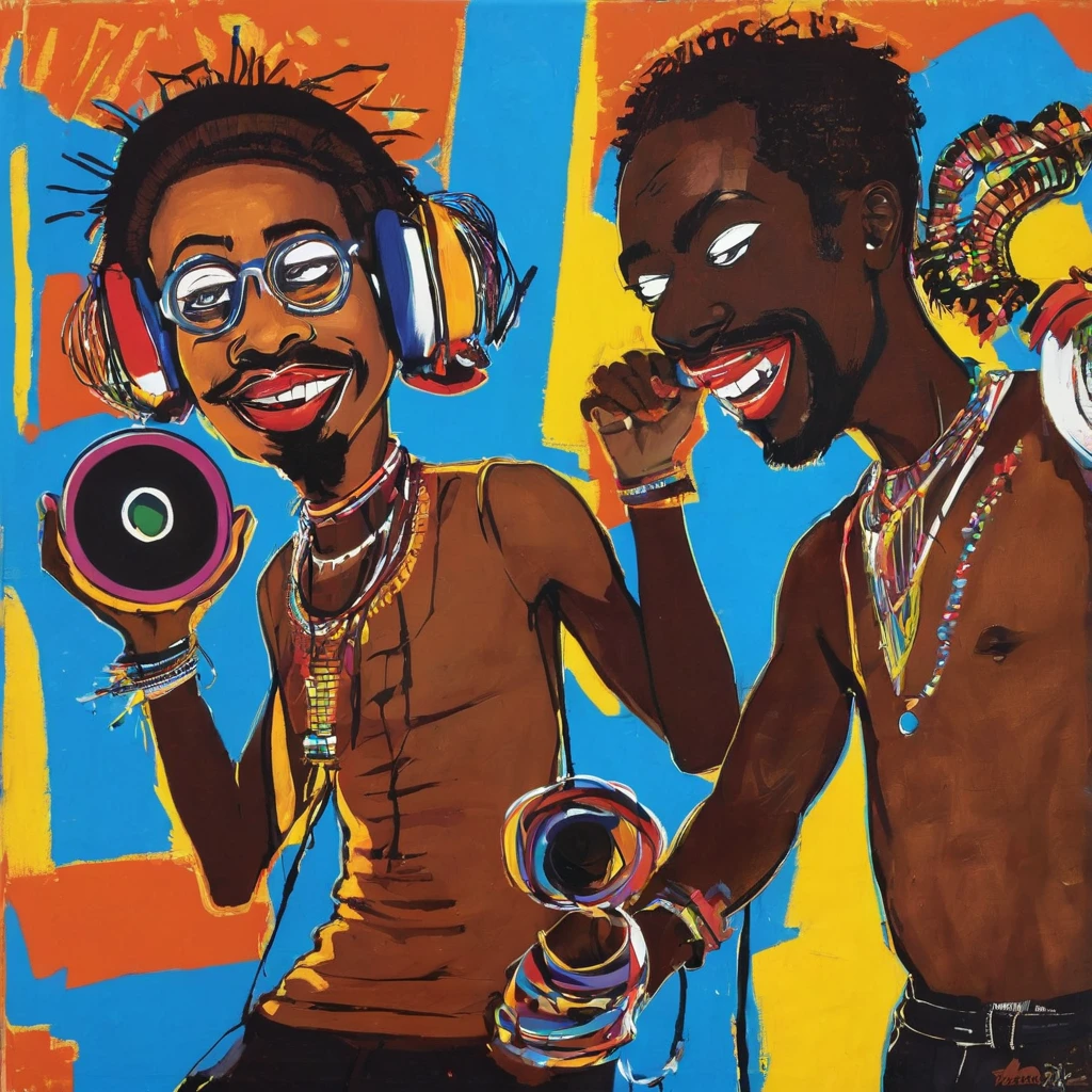 2 African DJs, blue background 