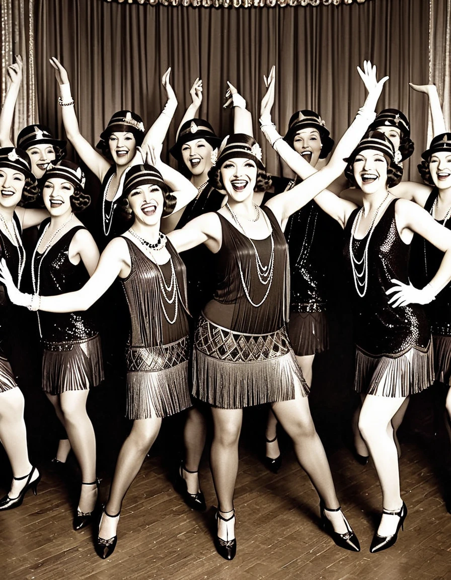 Capture the Roaring Twenties: Showcase the vibrancy and exuberance of the 1920s Flapper era with a lively group shot of Flappers dancing the Charleston.