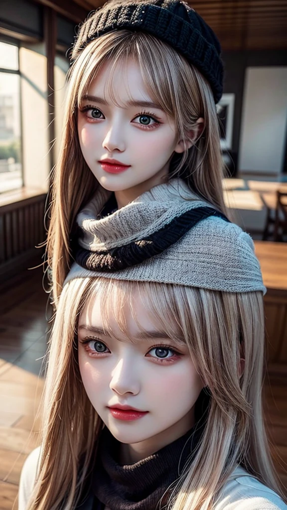 Long-haired Arafad woman wearing hat and scarf, realistic digital art 4k, realistic digital art 4k, Soft portrait shots 8 k, photoRealistic art style, photoReal beautiful face, cinematic realistic portraits, Beautiful digital art work, Real beautiful face, Realistic art style, 3D Rendering Character Art 8k, beautiful realistic face, Stunningly realistic graphics