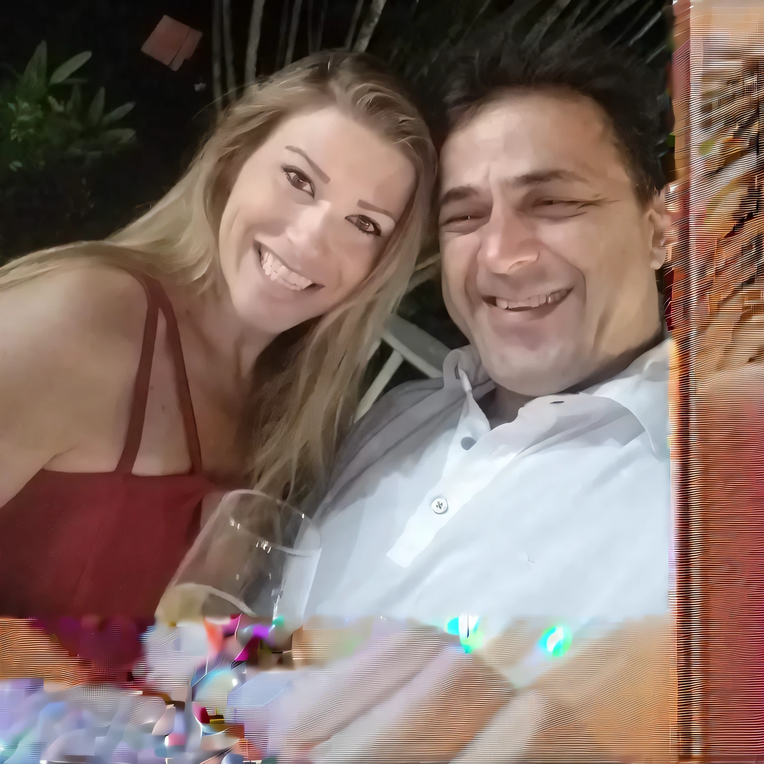 smiling Couple holding wine glasses at outdoor restaurant with palm trees, powder Nándor Katona, happy Couple, david rios ferreira, profile image, by Luis Miranda, gui guimaraes, Caroline Gariba, by Samuel Silva, edu souza, Couple, by Antônio Parreiras, by Felipe Device, icaro carvalho, anime