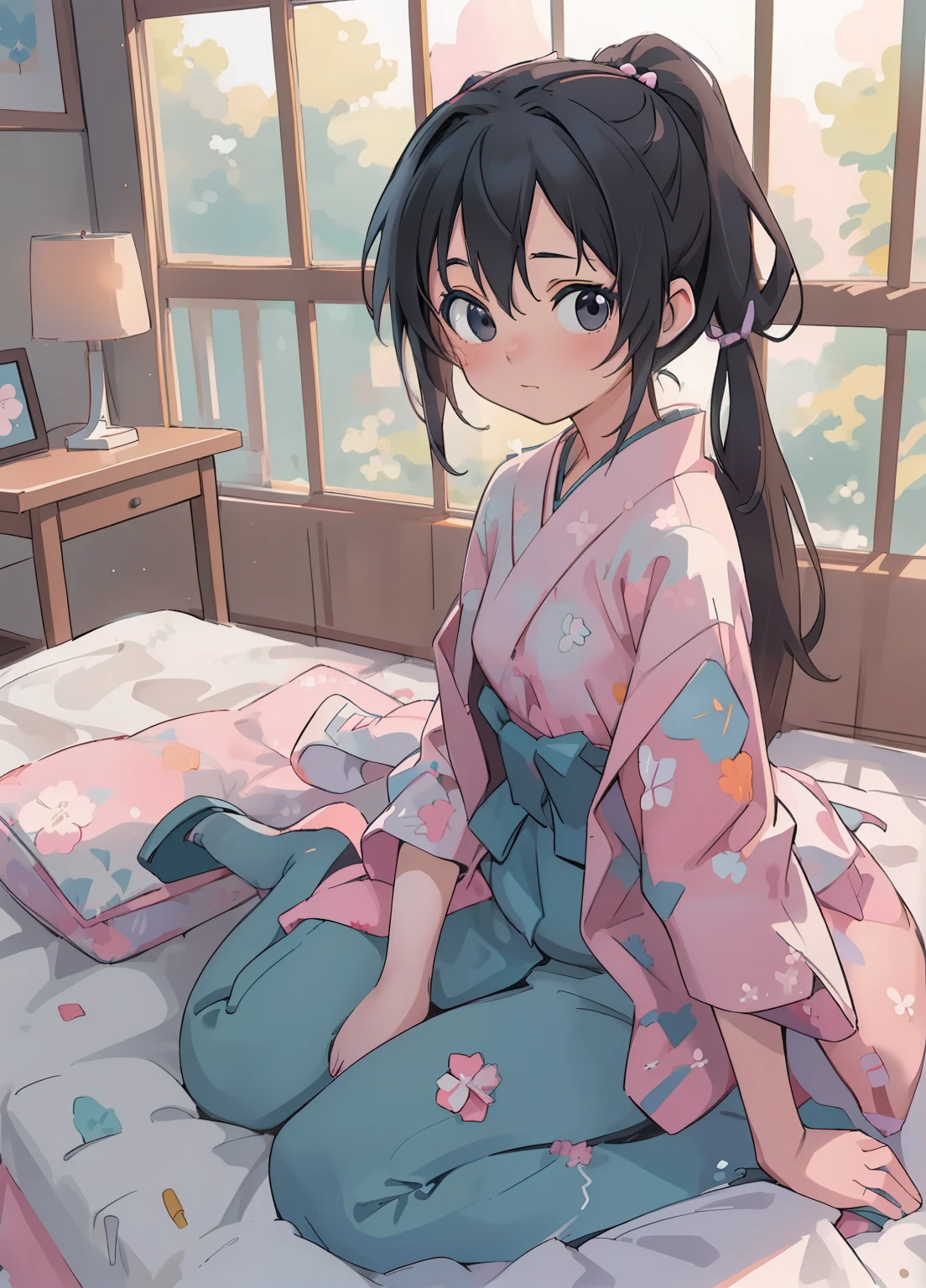 (masterpiece、Highest quality、Highest quality、Official Art、Beautiful and beautiful:1.2)、(One girl:1.3)Hatsune Miku、Twin tails,Beautiful breasts,There is a woman sitting on a hospital bed., Ayaka Cosplay, Young and cute gravure idol, realistic Young Gravure Idol, Young Gravure Idol, Young and sexy gravure idol, Young and skinny gravure idol, Takano Aya color style, Japanese girls uniform, Asuka suit under clothes!, Japanese , Wearing Japanese clothes
