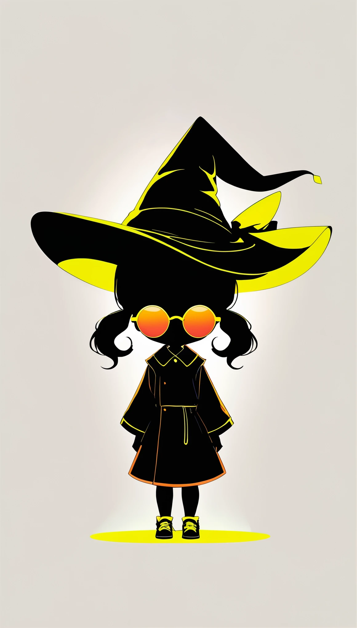 Liu Ye style,1 little girl,Lolita figure,Loose hip-hop clothing,Giant wide-brimmed wizard hat,Silhouette,(((Neon round sunglasses))),Can't see the eyes,大面积blank,Minimalist composition,blank,White background,Chinese ink style,
