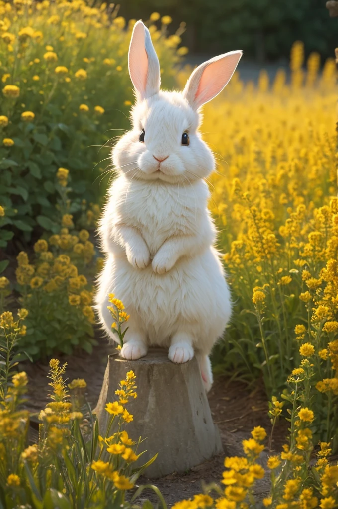 Cute rabbit in a golden garden