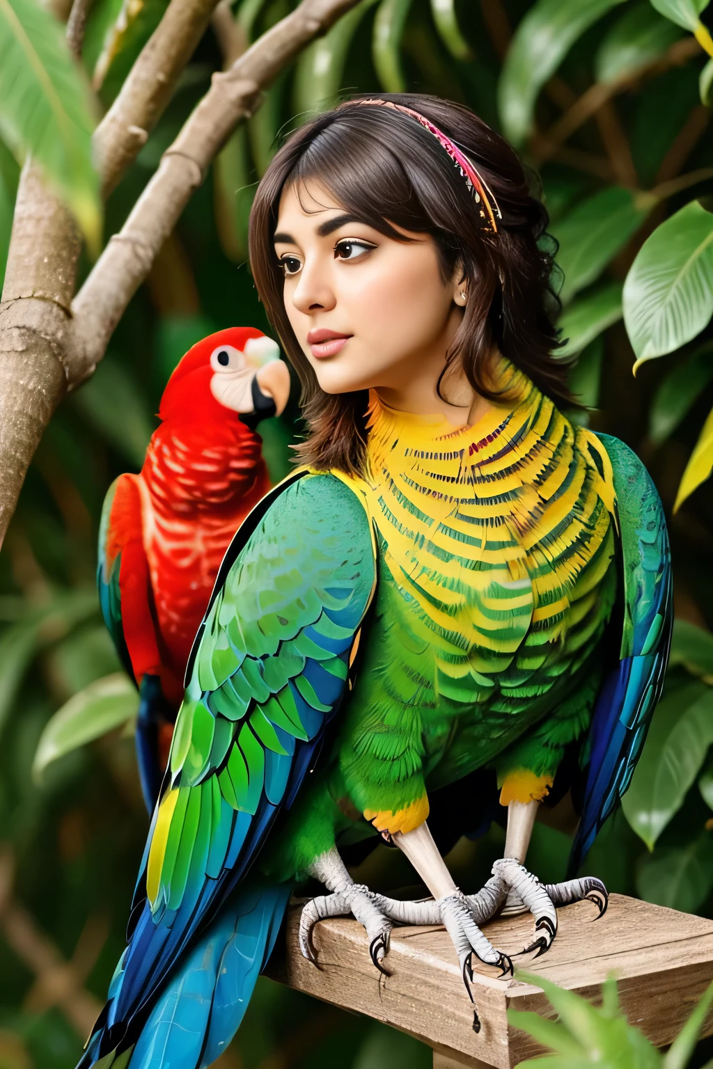 Hansika Motwani is a Parrot bird, She is a bird but her head looks like girl, from neck to full body looks like Parrot bird. Parrot legs, Parrot wings. Bird body, Parrot body,   perfect picture, perfect bird, real bird, Real head replace with real Parrot head. Exact Bird. Colorful Parrot.