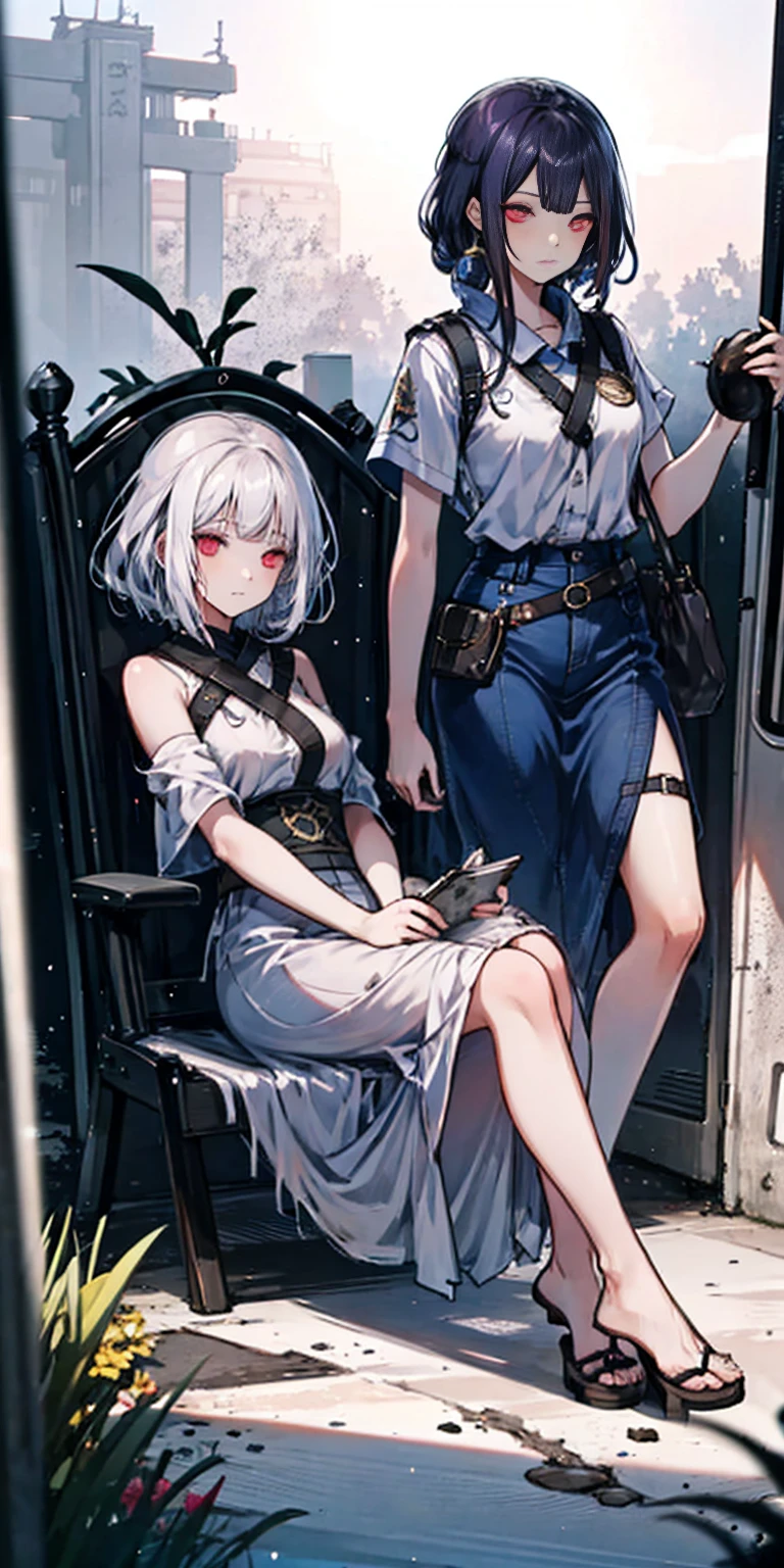 (((2 girls))), (Cassia Orsellio), (short white hair), (Red eyes), Best Quality,Masterpiece, HDR,UHD,8k,vivid colors, extreme detailed description,
BREAK 1girl, REST 1 girl, cut