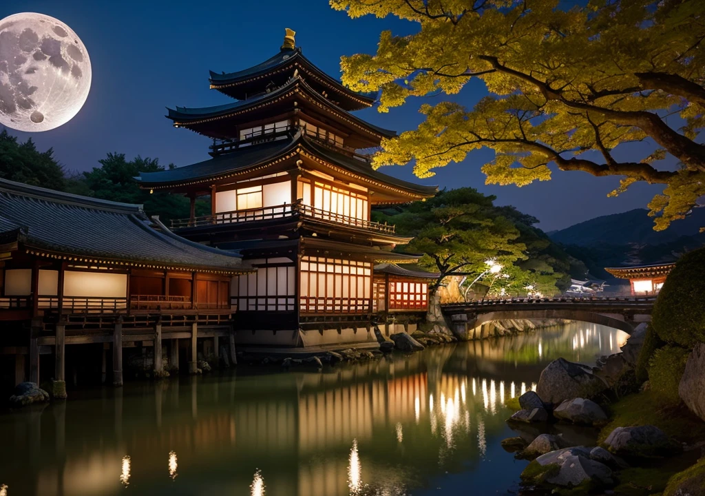 full moon　Kyoto scenery　Reality Images　