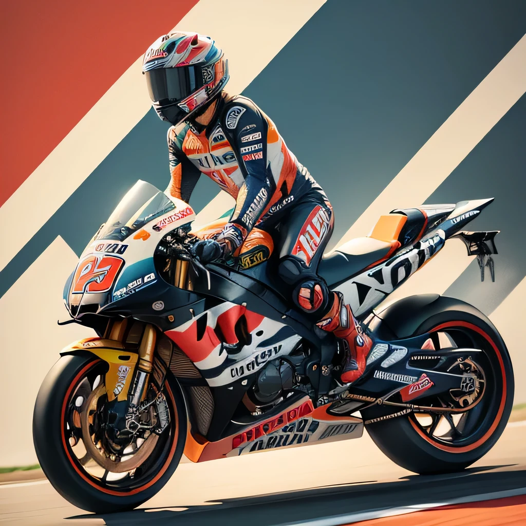 🖌️ Image created by **(Masterpiece), (Best Quality), Marc Márquez on his motoGp race bike, feel the speed, Graphic design, grunge illustration, epic design, t-shirt design  