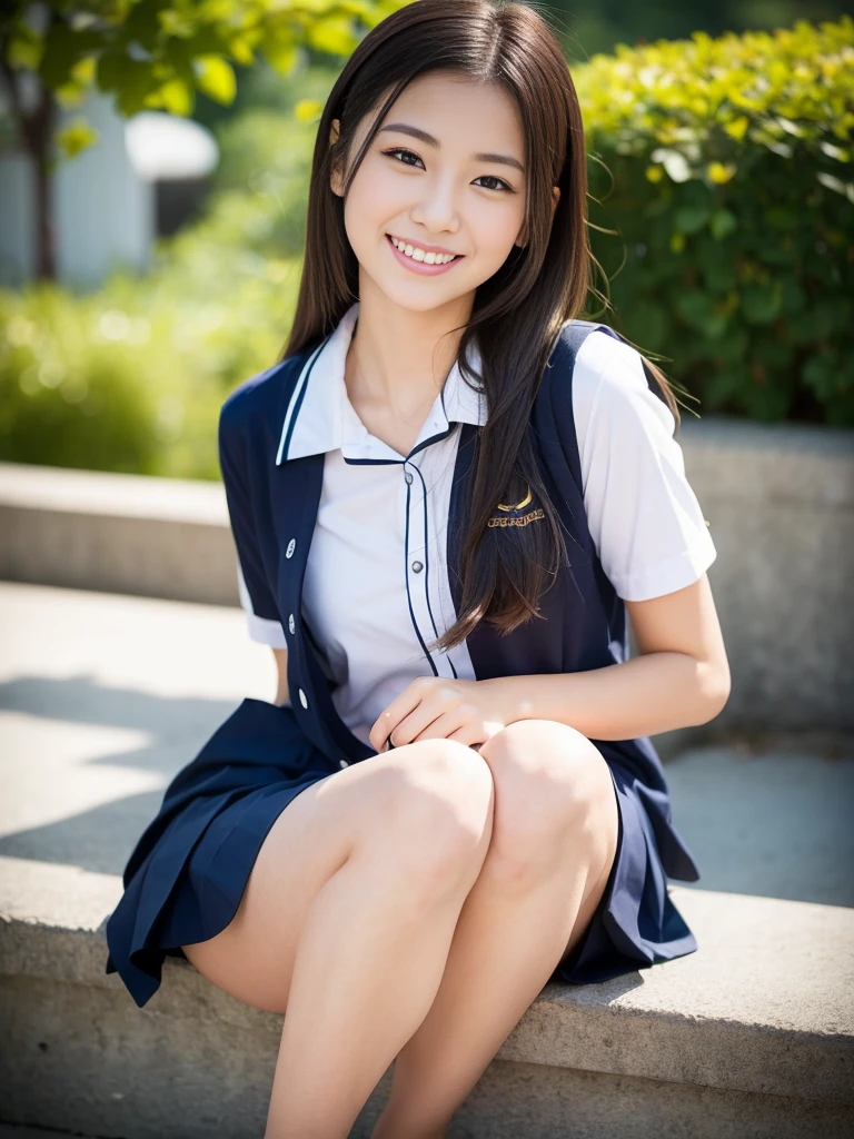 Pure Japanese school girl, natural body, beautiful legs, wearing loose casual uniforms, natural hair styles, sweet smile, sitting relaxed mood, sweet temptation, sexual attractive, refreshing in early summer morning, professional portrait photography, 