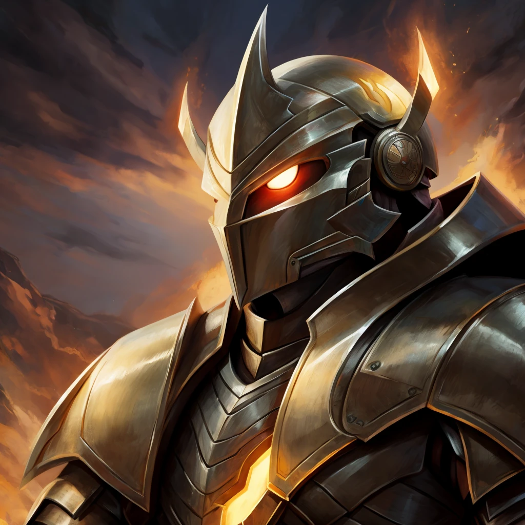 masterpiece, absurd, best quality, Alphonse_Elric, Glowing eyes, armor, peak, helmet, permanent, portrait,